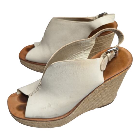 Vera Wang Lavender Label Mary Ann Ivory Leather Slingback Jute Wedge Sandals 9 - Picture 8 of 8